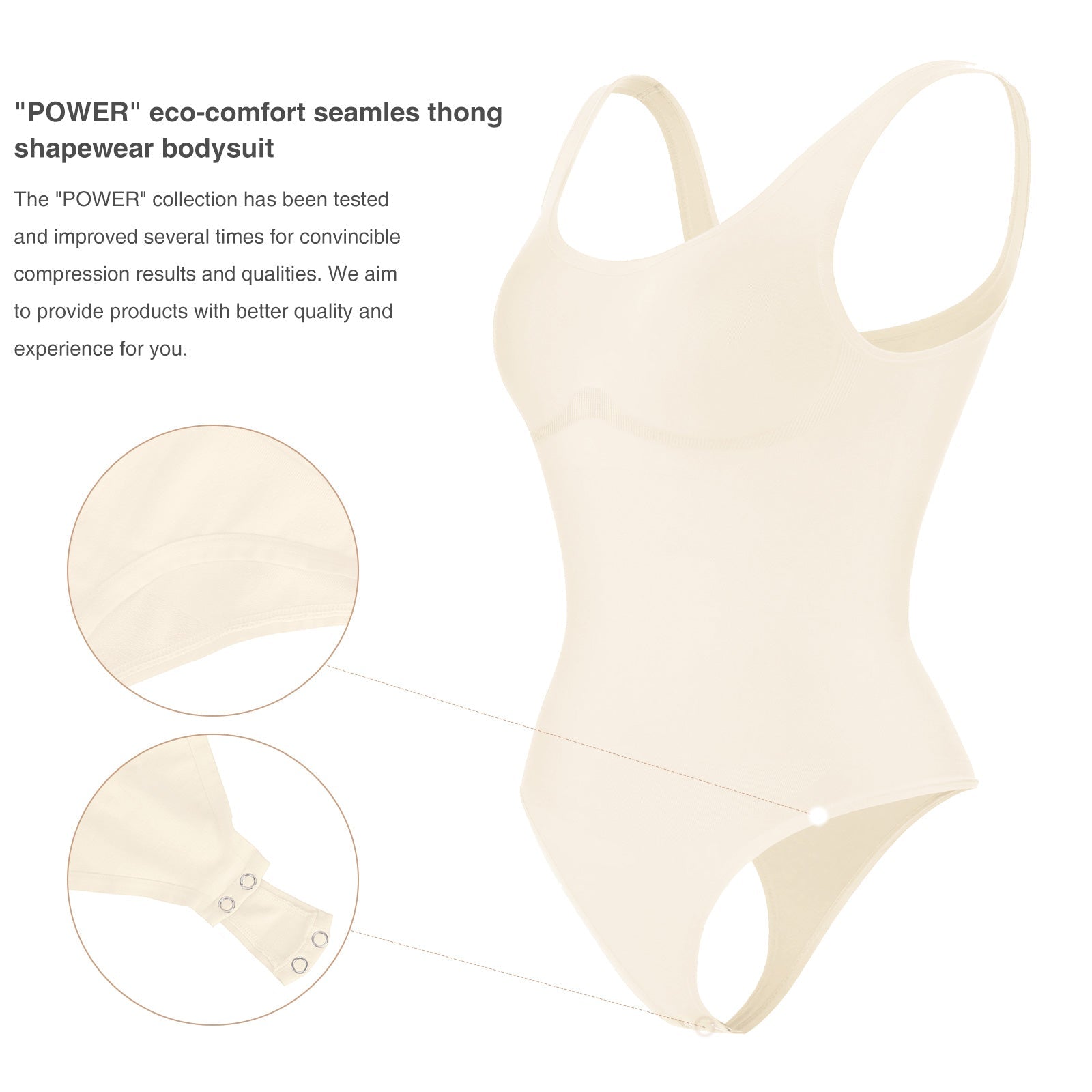 Shaping basic cut Bodysuit. Cream.  Breast support.  Thong.  Versatile