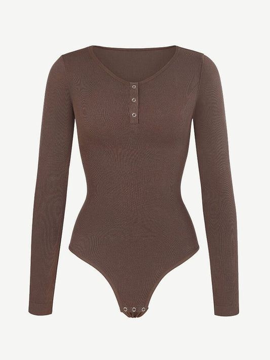 Longsleeve Shaping Bodysuit.  Button Bodysuit. Compression fabric.  Support. Comfort.